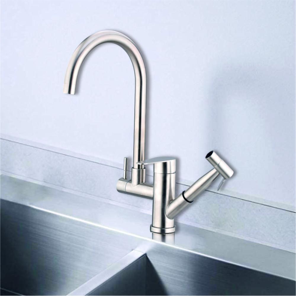 Single Lever Mixer For Kitchen Sink Center Lever Movable Spout With Health Faucet (table Mounted)