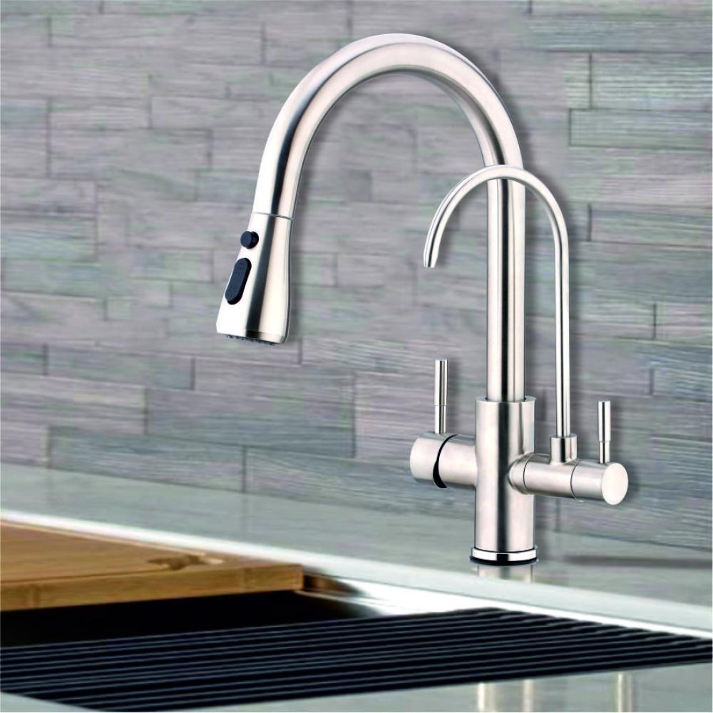 Single Lever Pull Down Mixer For Kitchen Sink With Both Side Lever Separate Inlet & Outlet For Drinking Water 