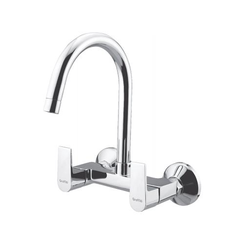 Sink Mixer Wall Mounted with Swinging Spout Chrome