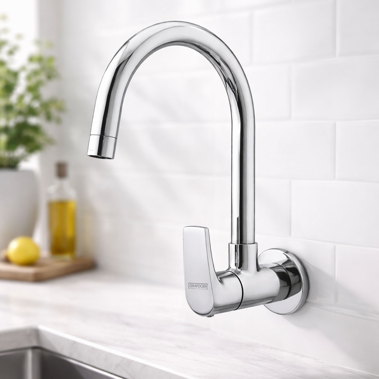 Sink Cock with Swinging Spout with wall Flange