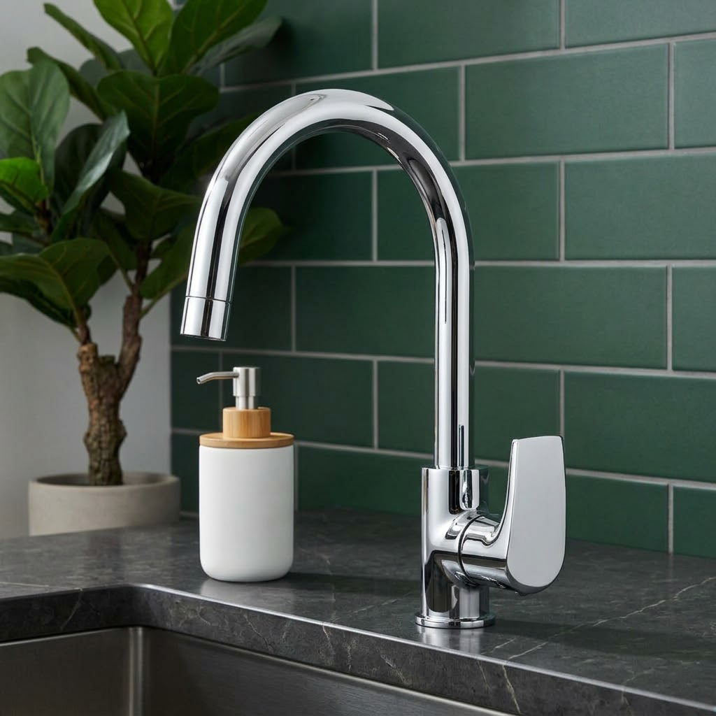 Sink Cock Table Mounted with Long Swinging Spout