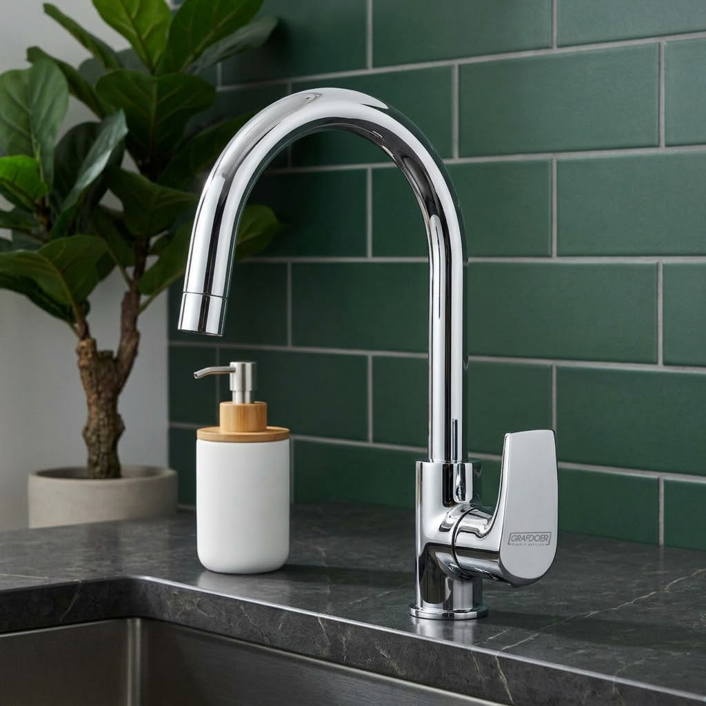 Sink Cock Table Mounted with Long Swinging Spout