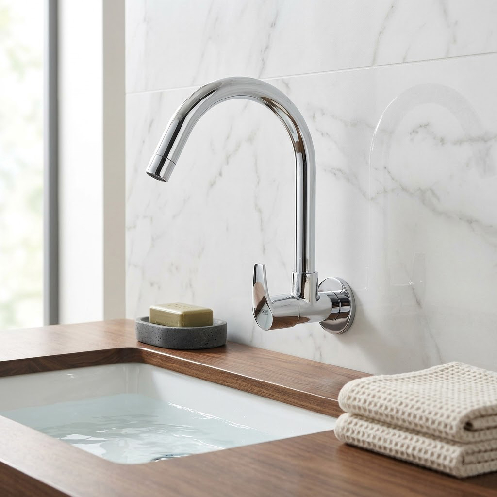 Sink Cock Swinging Spout with Wall Flange