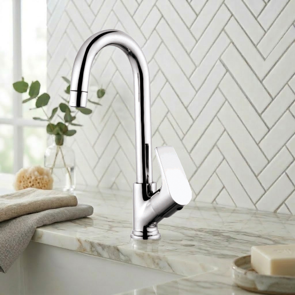 Swan Neck Pillar Cock with Swinging Spout