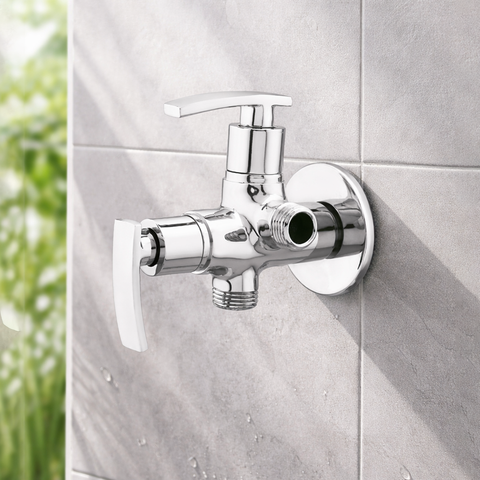 Two Way Angle Cock With Wall Flange