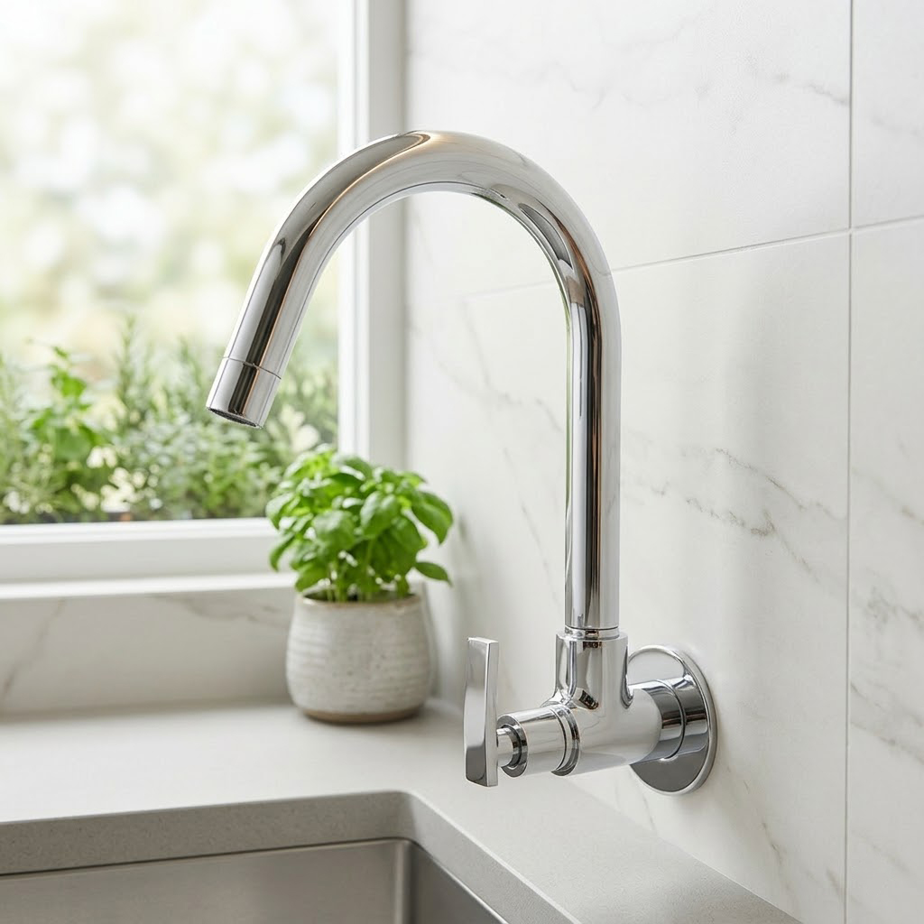 Sink Cock with Long Swinging Spout