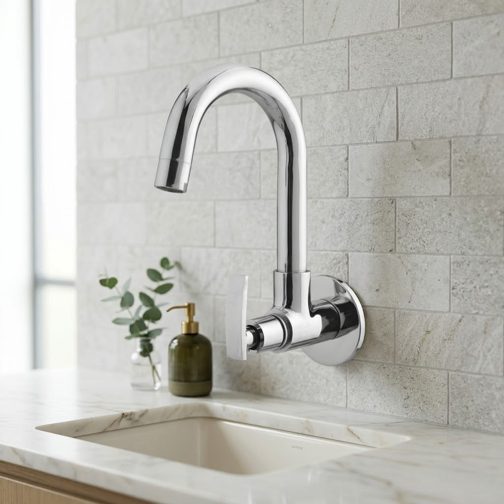 Sink Cock with Swinging Spout With Wall Flange