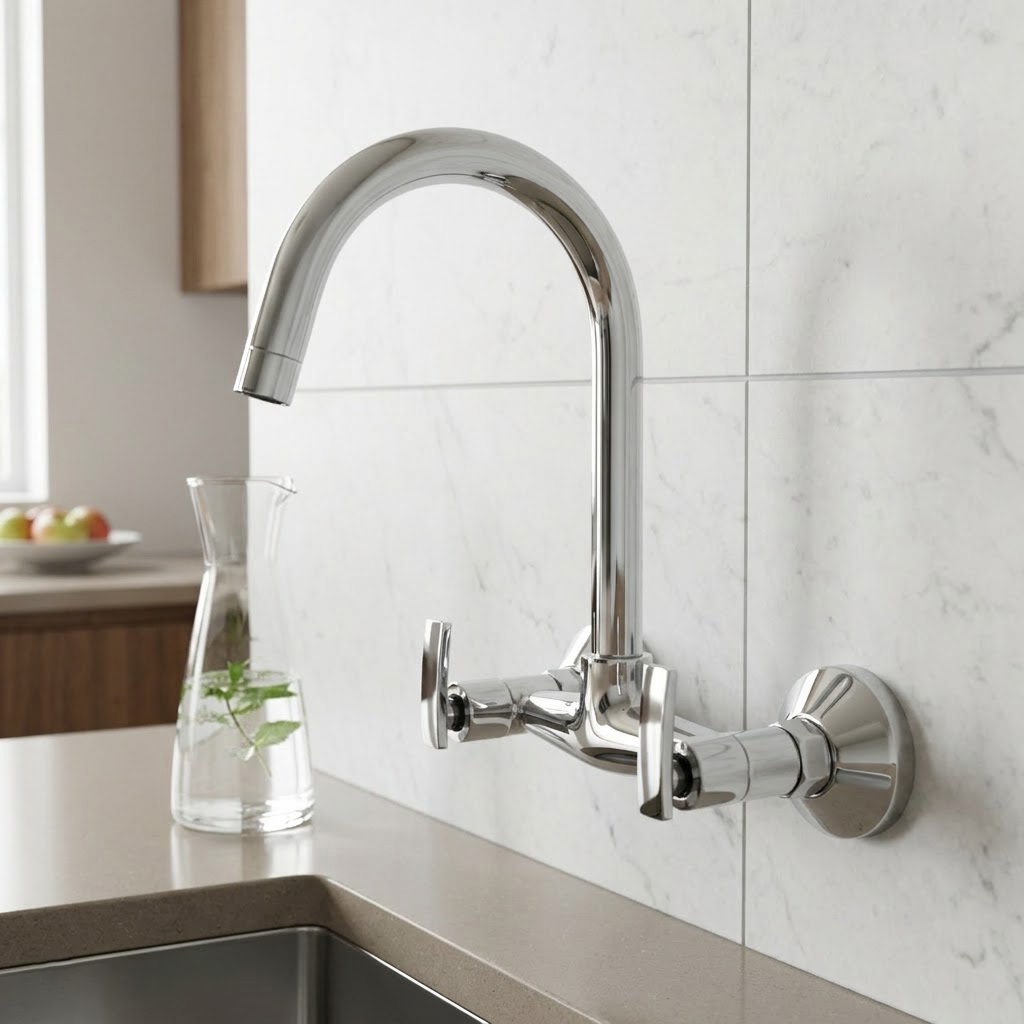 Sink Mixer Wall Mounted with Long Swinging Spout
