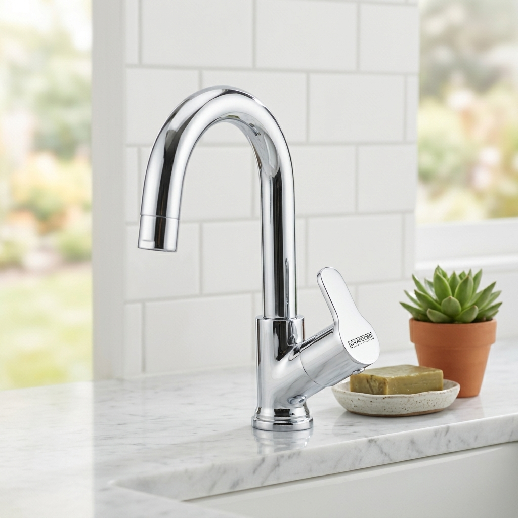 Swan Neck Pillar Cock with Swinging Spout