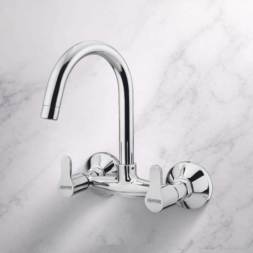 Sink Mixer Wall Mounted with Long Swinging Spout