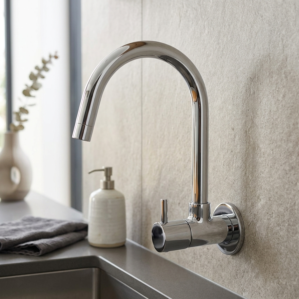 Sink Cock with Swinging Spout & Wall Flange