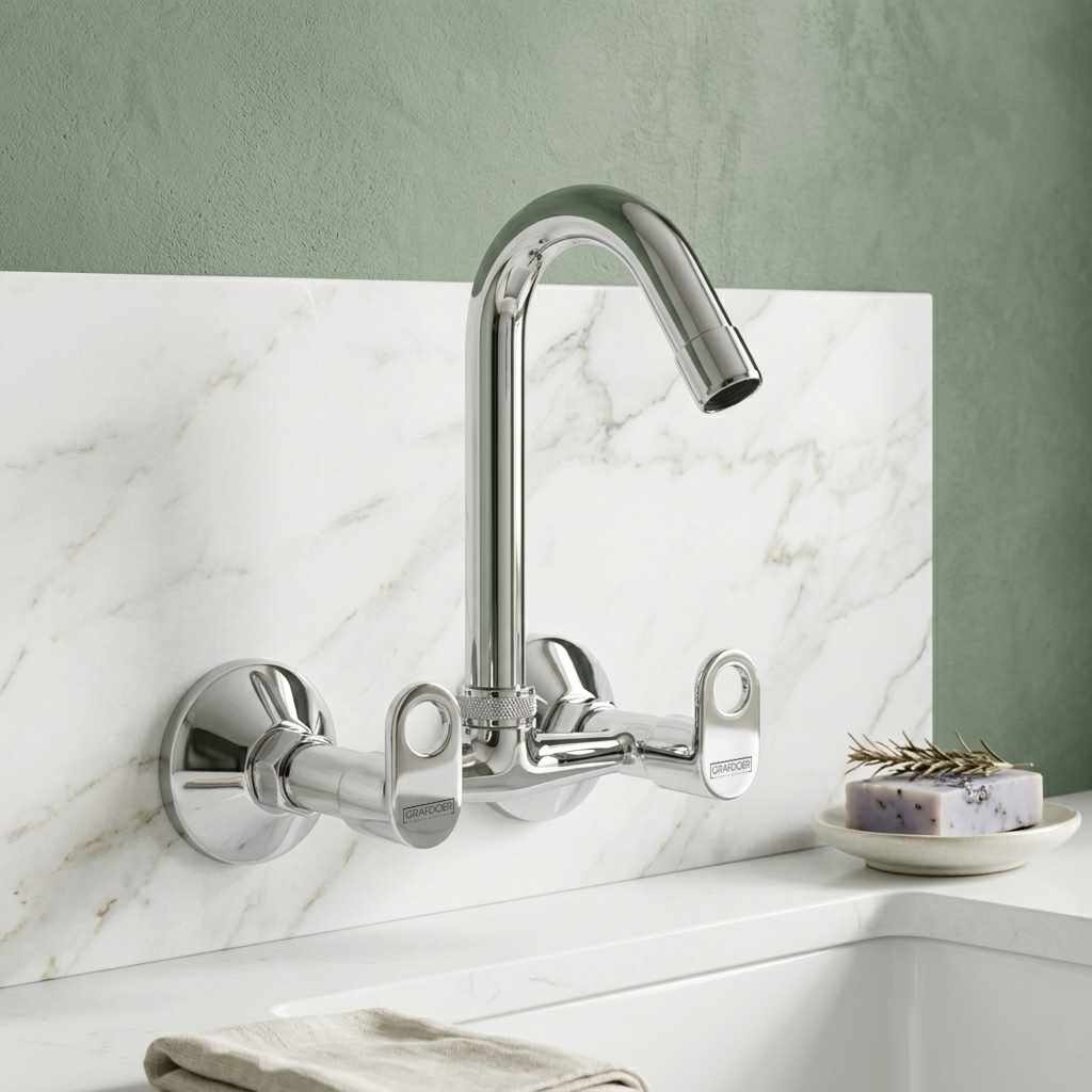 Sink Mixer Wall Mounted With Swinging Spout