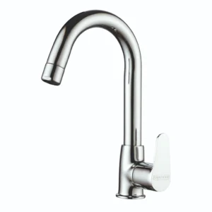 Grafdoer Olexa Swan Neck Pillar Cock with Swinging Flat Spout – modern kitchen sink faucet wall-mounted