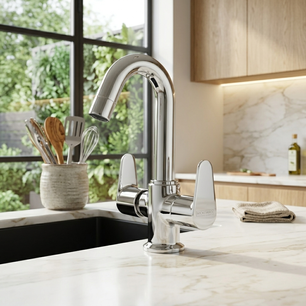 Center Hole Basin Mixer with Swinging Spout